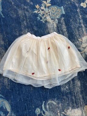 Arket Cream Layered Tulle Skirt with Subtle Embroidery